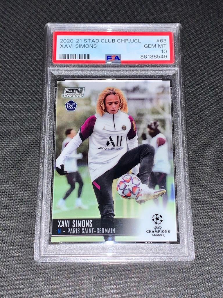 2020-2021 Stadium Chrome Xavi Simons PSG Netherlands PSA 10, Zo goed als nieuw