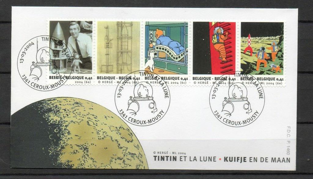 Année 2004 : FDC 3249-3253 - Tintin et la lune, Timbres & Monnaies, Enlèvement ou Envoi