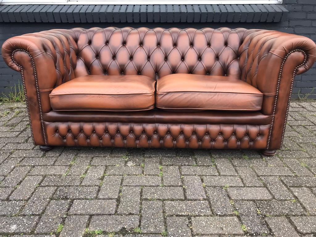 Originele Chesterfield 2,5 zit bank Springvale bruin zetel, Antiek en Kunst, Ophalen of Verzenden
