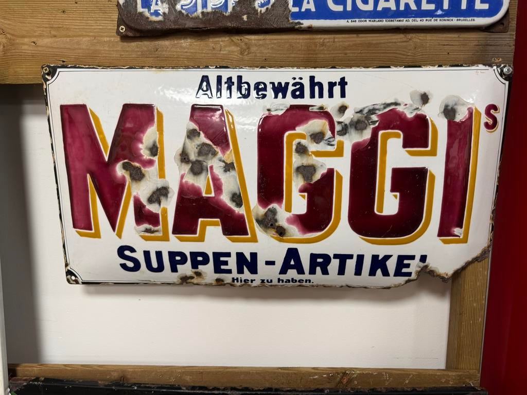 Groot MAGGI emaille reclamebord, Ophalen of Verzenden