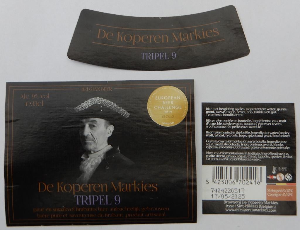 Bieretiket Koperen Markies tripel 9 Br. Koperen Markies 12L8, Verzenden, Gebruikt
