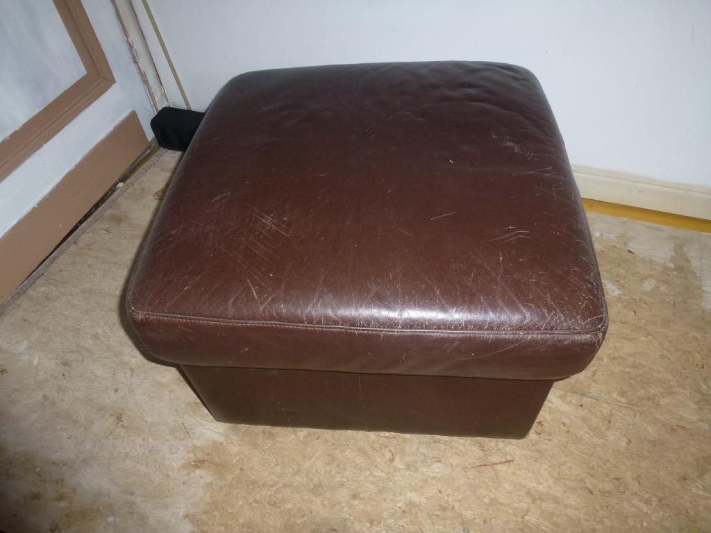 Vintage  lederen poef 60 x 60 cm, Enlèvement, Utilisé, Carré, Cuir
