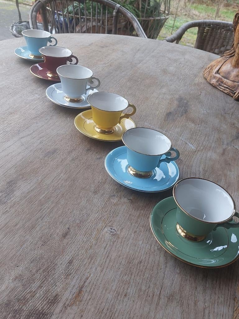6  antiek pastel koffie/thee kop en bordjes 12€/set van 6, Antiek en Kunst, Ophalen of Verzenden