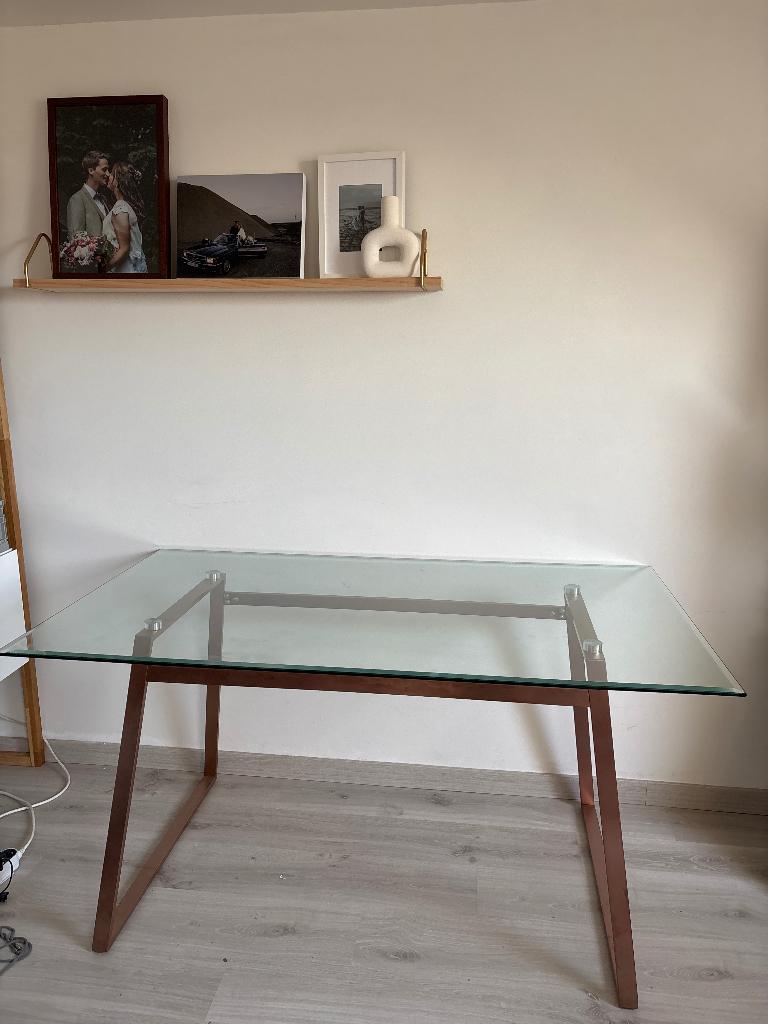 Glazen ( keuken of werk ) tafel, Huis en Inrichting, Tafels | Eettafels, Ophalen, Overige materialen, 50 tot 100 cm, 100 tot 150 cm