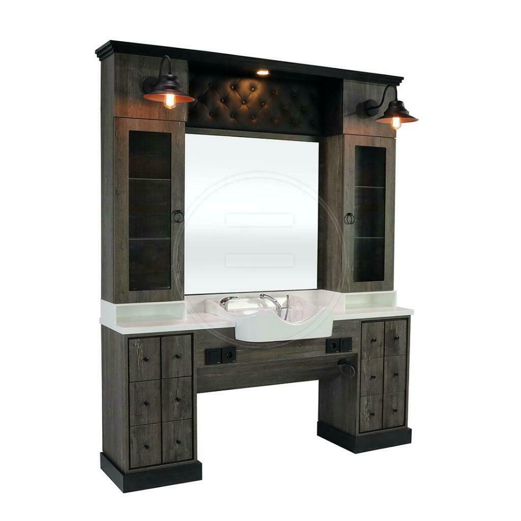 heren kaptafel barberunit knipspiegel spiegel kapper barbier, 200 cm of meer, Vierkant, Nieuw, 125 cm of meer