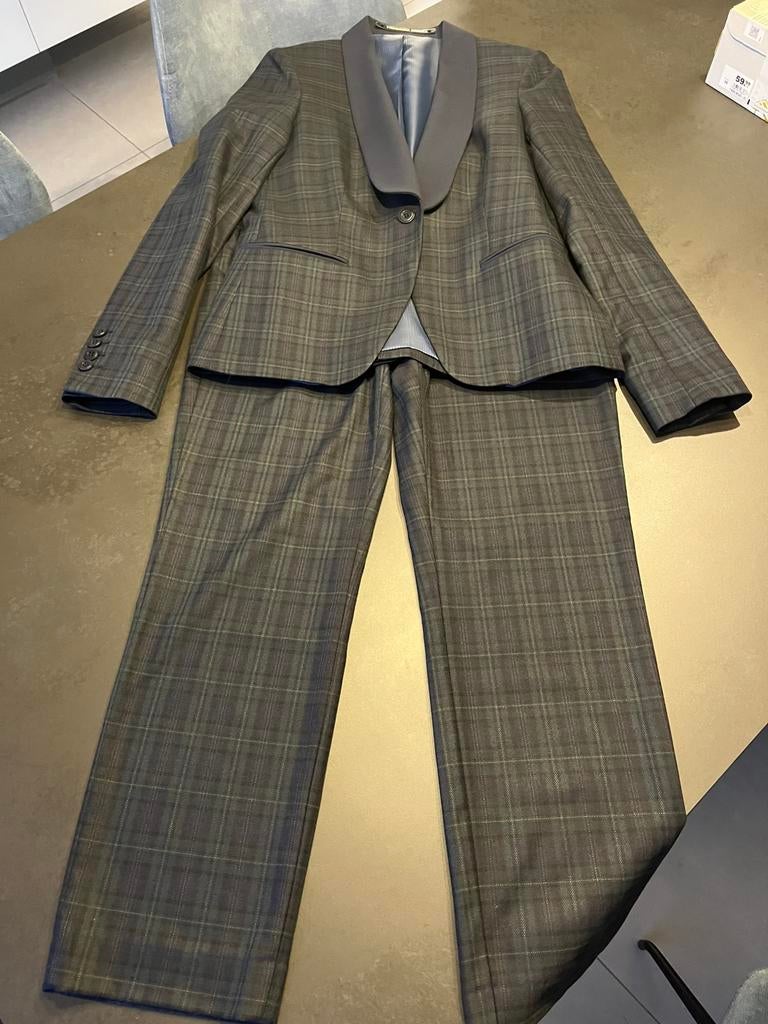 L’impeccable Marcel. Blauw groen geruit mantelpakje. Maat M, Kleding | Dames, Maat 38/40 (M), Kostuum of Pak, Blauw, Ophalen of Verzenden