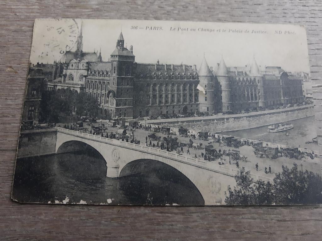 Oude pk Parijs, brug + justitiepaleis, Ophalen of Verzenden