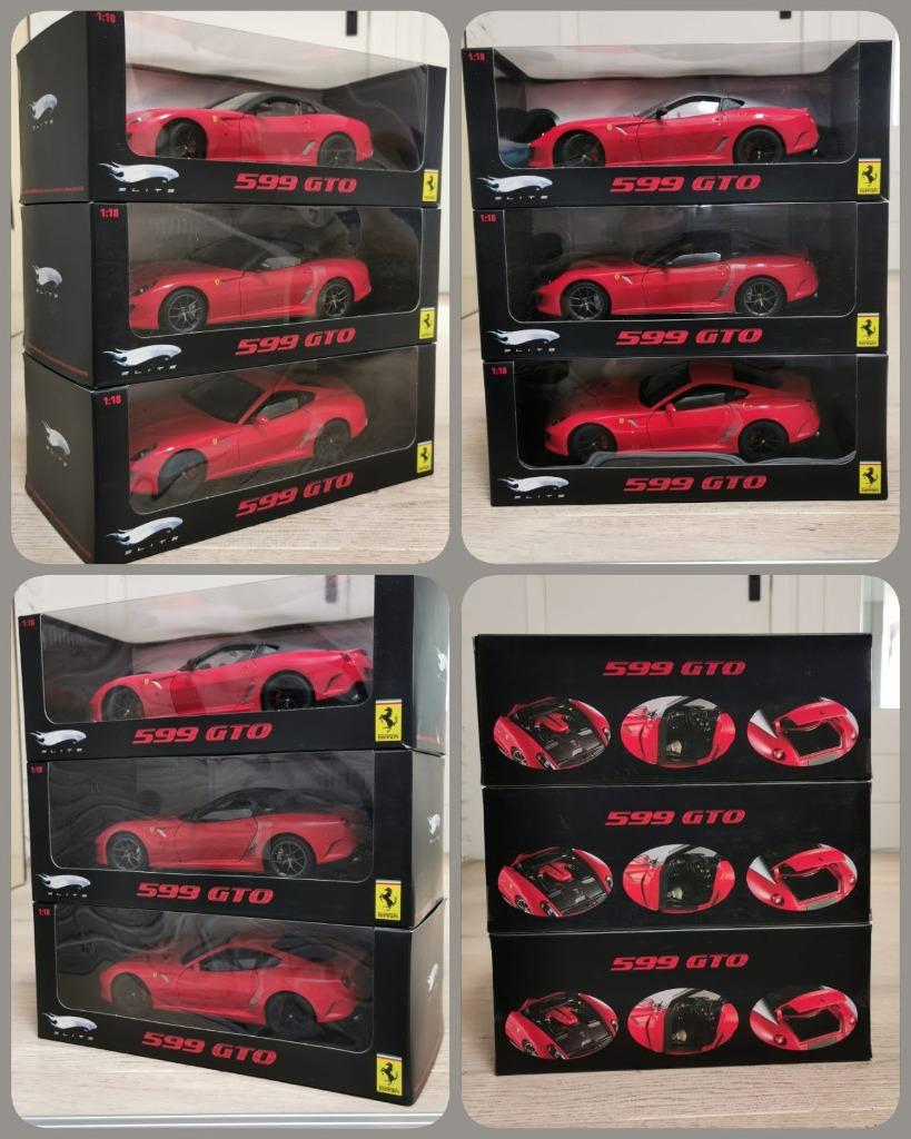 3 x Hot wheels 1:18 ELITE Ferrari 599 GTO (Limited Edition), Enlèvement ou Envoi, Utilisé, Voiture, Hot Wheels