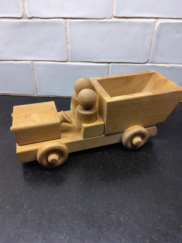 VINTAGE HOUTEN VRACHTWAGEN MET KIPBAK (eind jaren ´70), Ophalen of Verzenden, Zo goed als nieuw