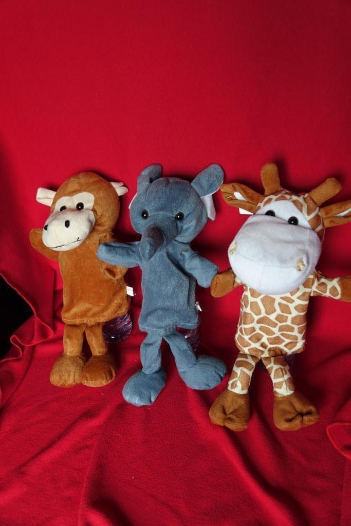 3 handpoppen aap giraffe en olifant Toi Toys, Ophalen of Verzenden, Zo goed als nieuw, Overige typen