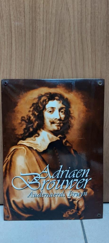 Planche à bière émaillée Adriaen Brouwer, Collections, Marques de bière, Comme neuf, Panneau, Plaque ou Plaquette publicitaire