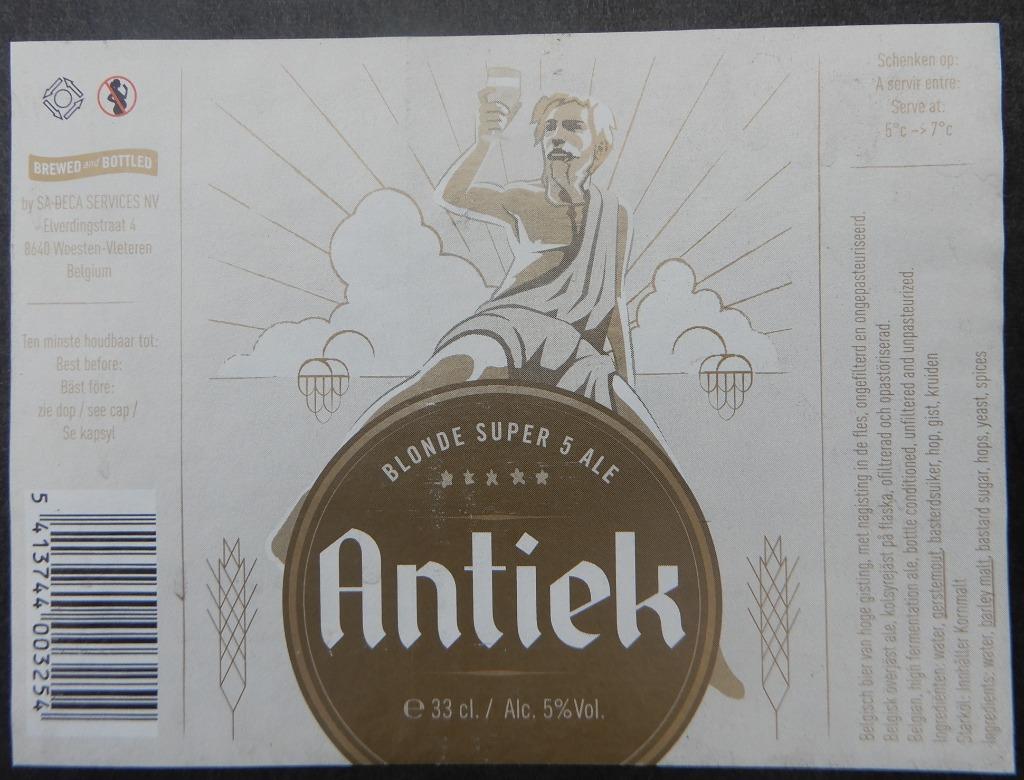 Étiquette de bière Antique Blond Super 5 Br. AS DECA (9g3), Envoi, Utilisé