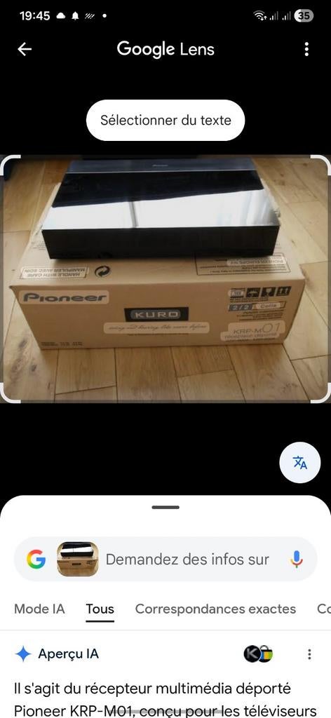 personne qui récupéré à harchies récepteur pioneer KRP-M01