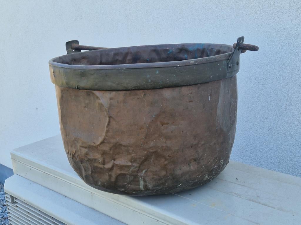 7300 gram zware koperen houtketel ,   plantenhouder , antiek, Antiek en Kunst, Ophalen of Verzenden, Koper