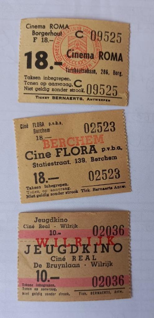 oude filmtickets Cinema Roma Flora en Real Antwerpen, Ophalen of Verzenden, Film