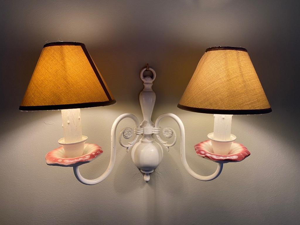 2 Wandlampjes met lampekappen retro, Huis en Inrichting, Ophalen of Verzenden, Gebruikt, Retro