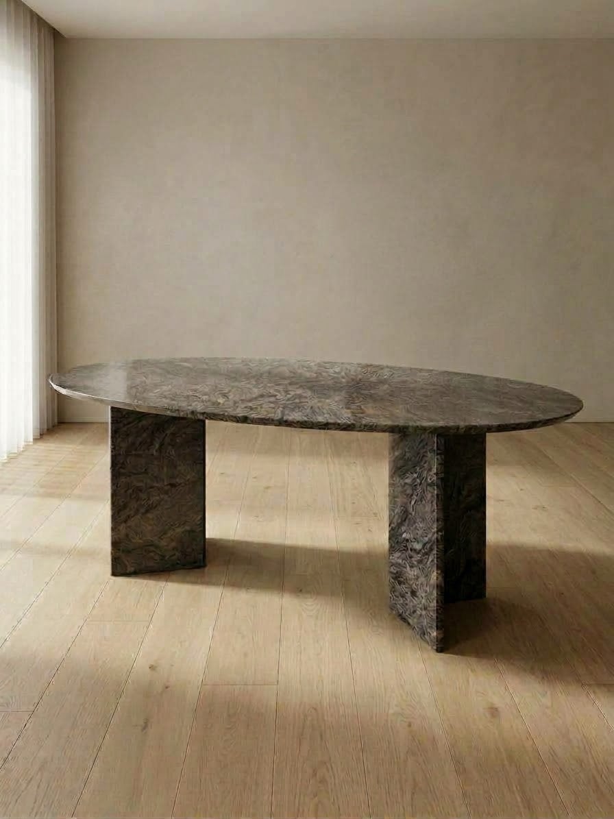 Postmoderne Vintage Natuurstenen Eettafel Ovaal (180x105 cm), Huis en Inrichting, Ophalen, Zo goed als nieuw, Ovaal