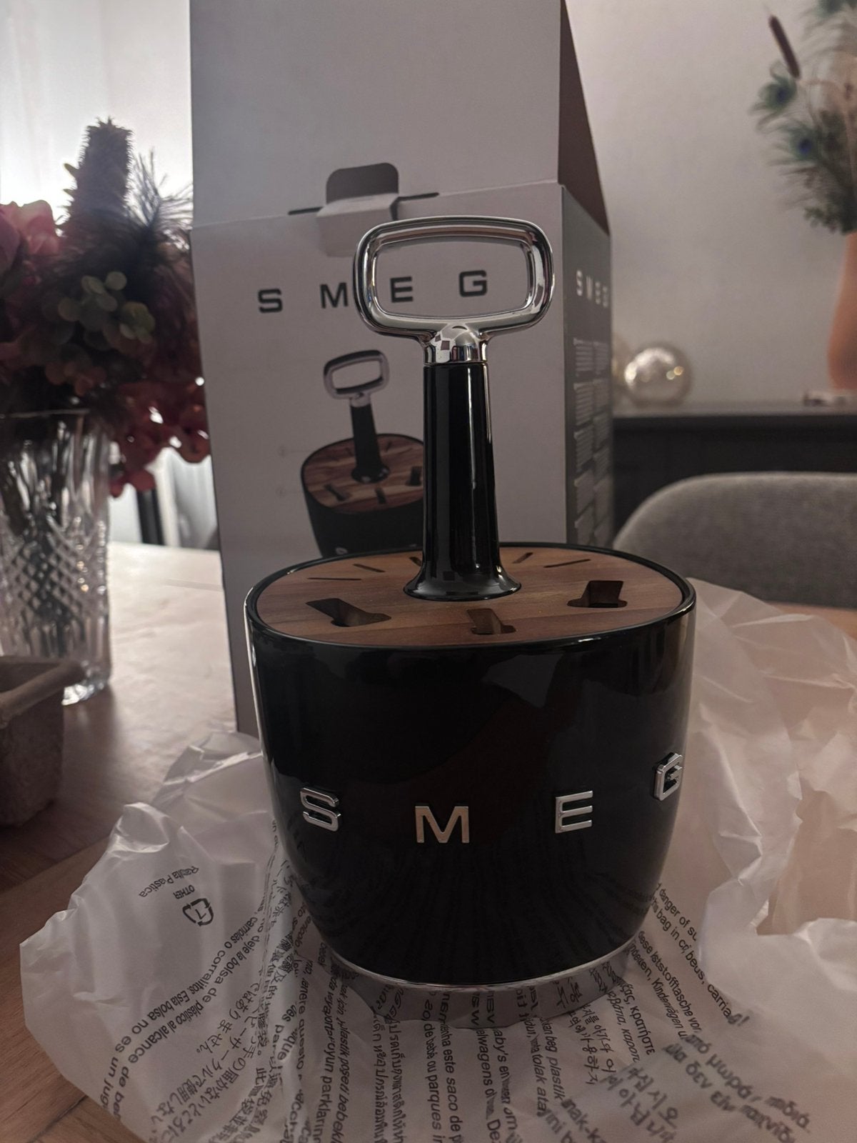 Bloc / Support de rangement pour couverts Smeg - Noir & Bois, Ophalen of Verzenden, Zo goed als nieuw, Hout