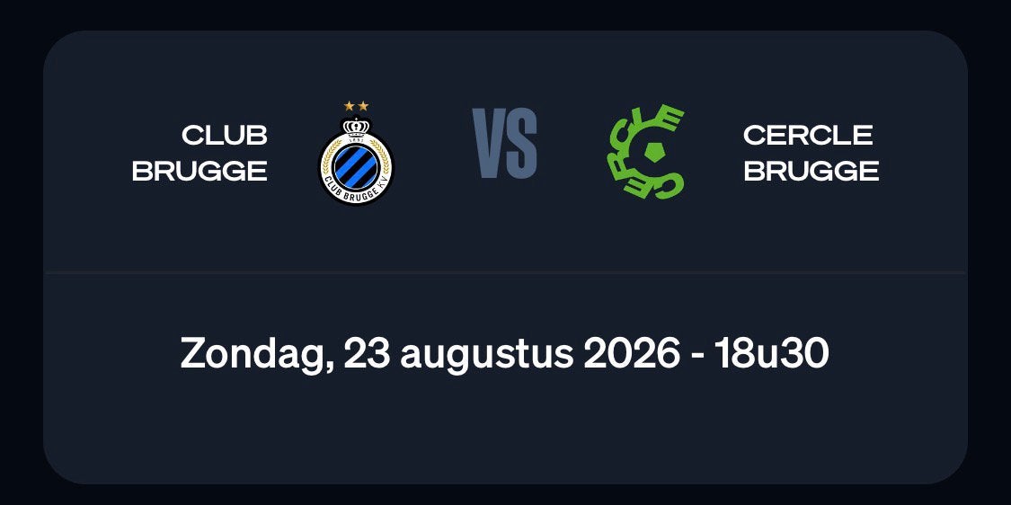 1 Ticket - CLUB BRUGGE - CERCLE BRUGGE (Oost Beneden), Eén persoon, Augustus