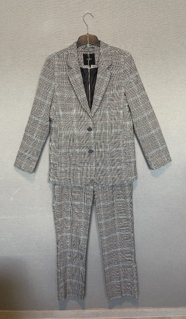 Sora damesbroekpak zwart/ecru/blauw/bruin patroon (EU38/40), Maat 38/40 (M), Kostuum of Pak, Meerkleurig, Ophalen of Verzenden