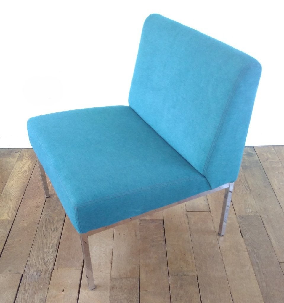 leuke vintage zeteltje herstoffeerd in turquoise velours, Ophalen, Eenpersoons, Minder dan 75 cm, Zo goed als nieuw