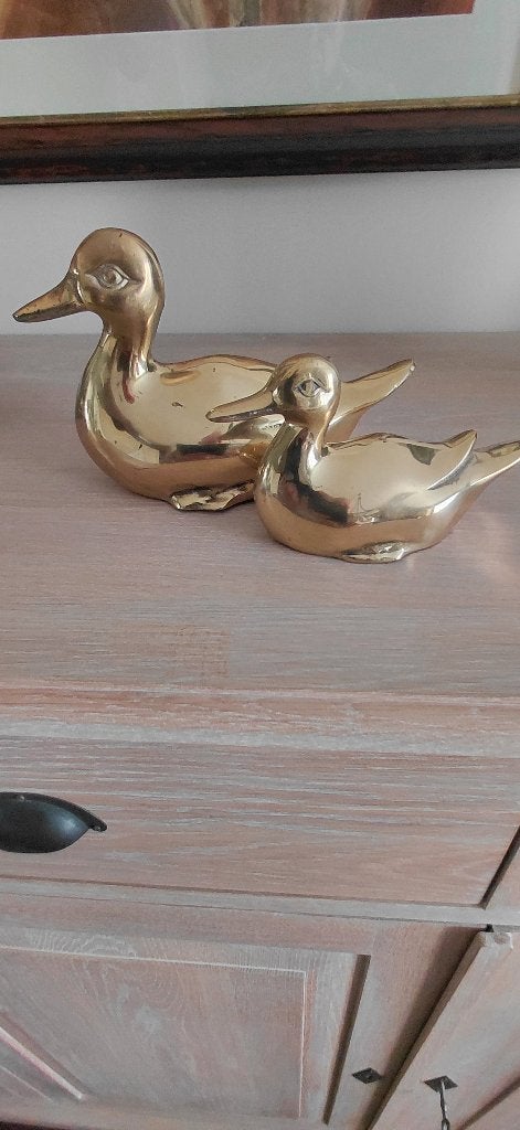 2 eenden in koper moeder eend met kleine eend, Antiek en Kunst, Ophalen of Verzenden, Koper
