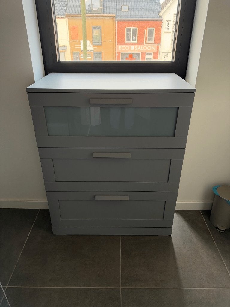IKEA grijze ladekast 3 lades met PVC-front, Huis en Inrichting, Ophalen, Zo goed als nieuw