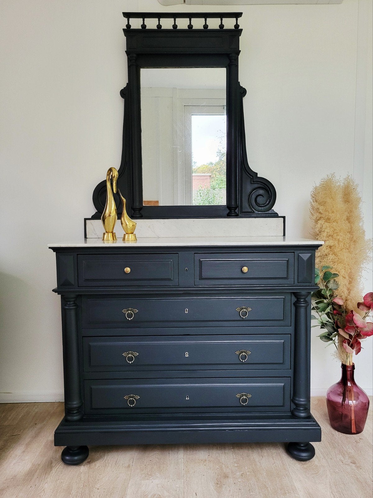 dressoir met spiegel en marmeren blad, Ophalen, Zo goed als nieuw, Overige houtsoorten, Napoleon III