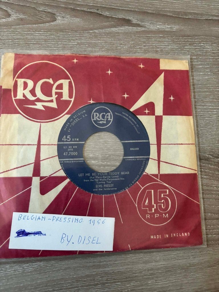 Elvis single, Teddy bear/Loving you Belgische blue disel., Cd's en Dvd's, Vinyl Singles, Gebruikt, 7 inch, Ophalen of Verzenden
