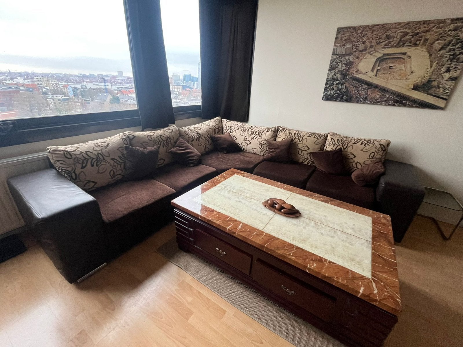 Table en vrai marbre et bois, Enlèvement, Comme neuf, Bois