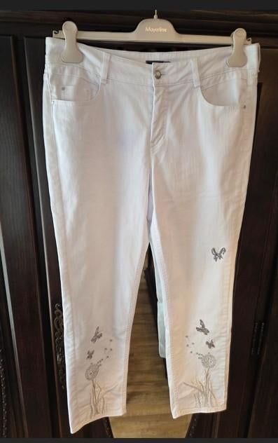 Gardeur en jeans blanc avec paillettes argentées et broderie, Taille 42/44 (L), Comme neuf, Blanc, Gardeur