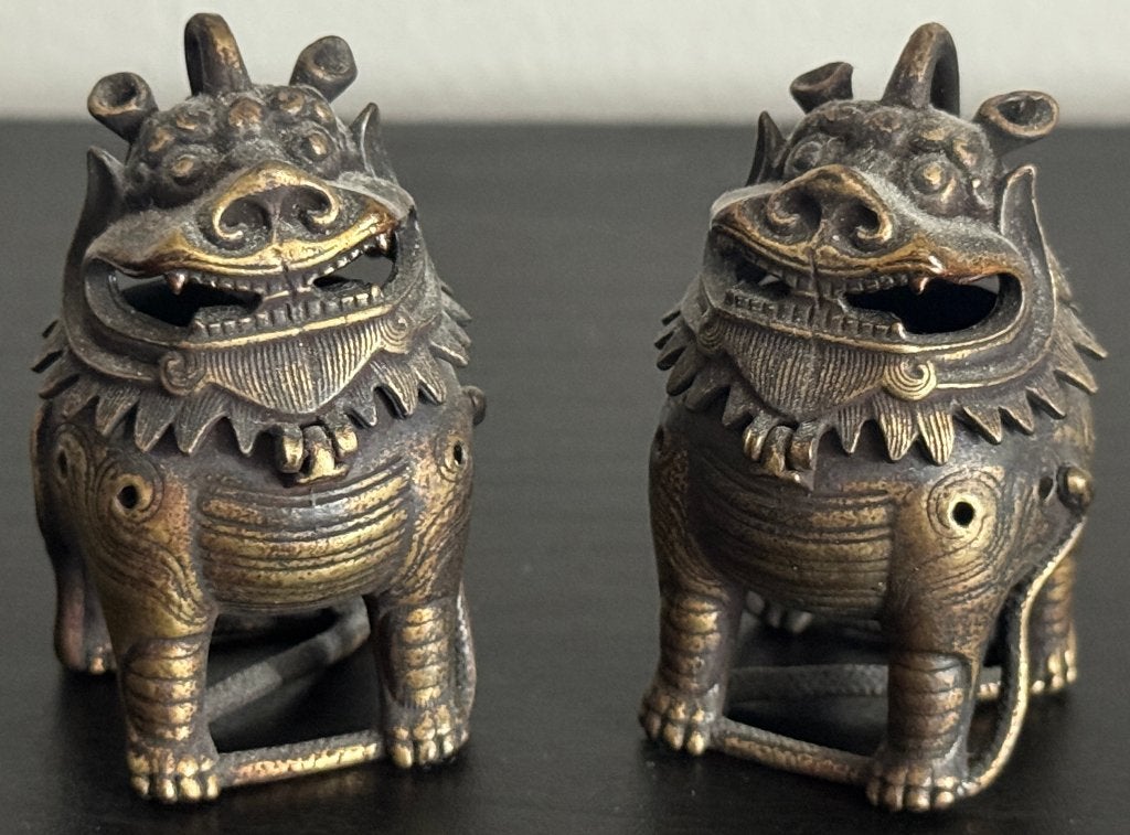 Paire de Brûleurs d'Encens Miniature en Bronze, Antiquités & Art, Chine, Enlèvement ou Envoi, Objet rituel, Bronze