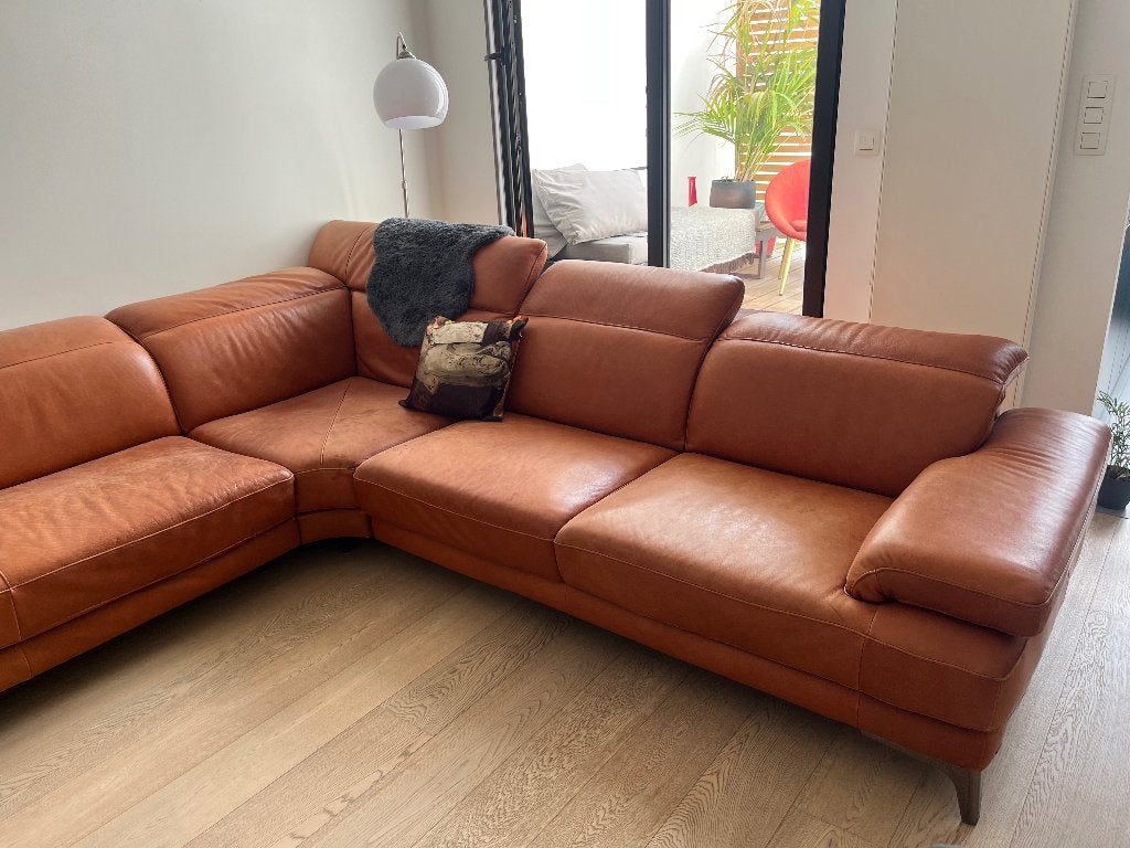 Lederen zetel te koop vintage, 100 à 125 cm, Banc d'angle, Enlèvement, Utilisé