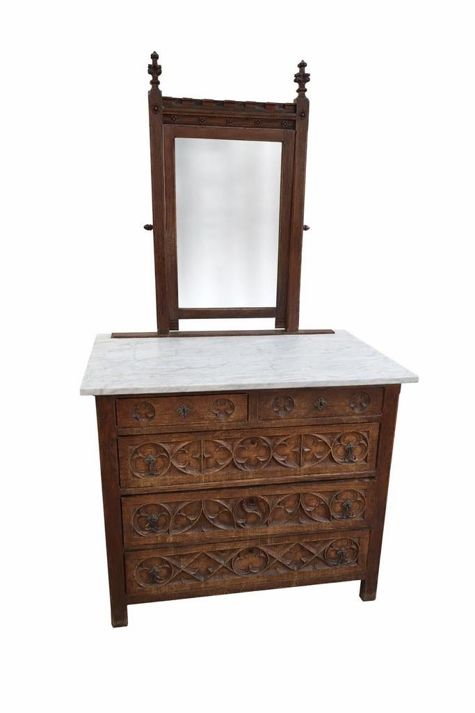 Antieke waskast / commode met spiegel en marmeren blad, Enlèvement