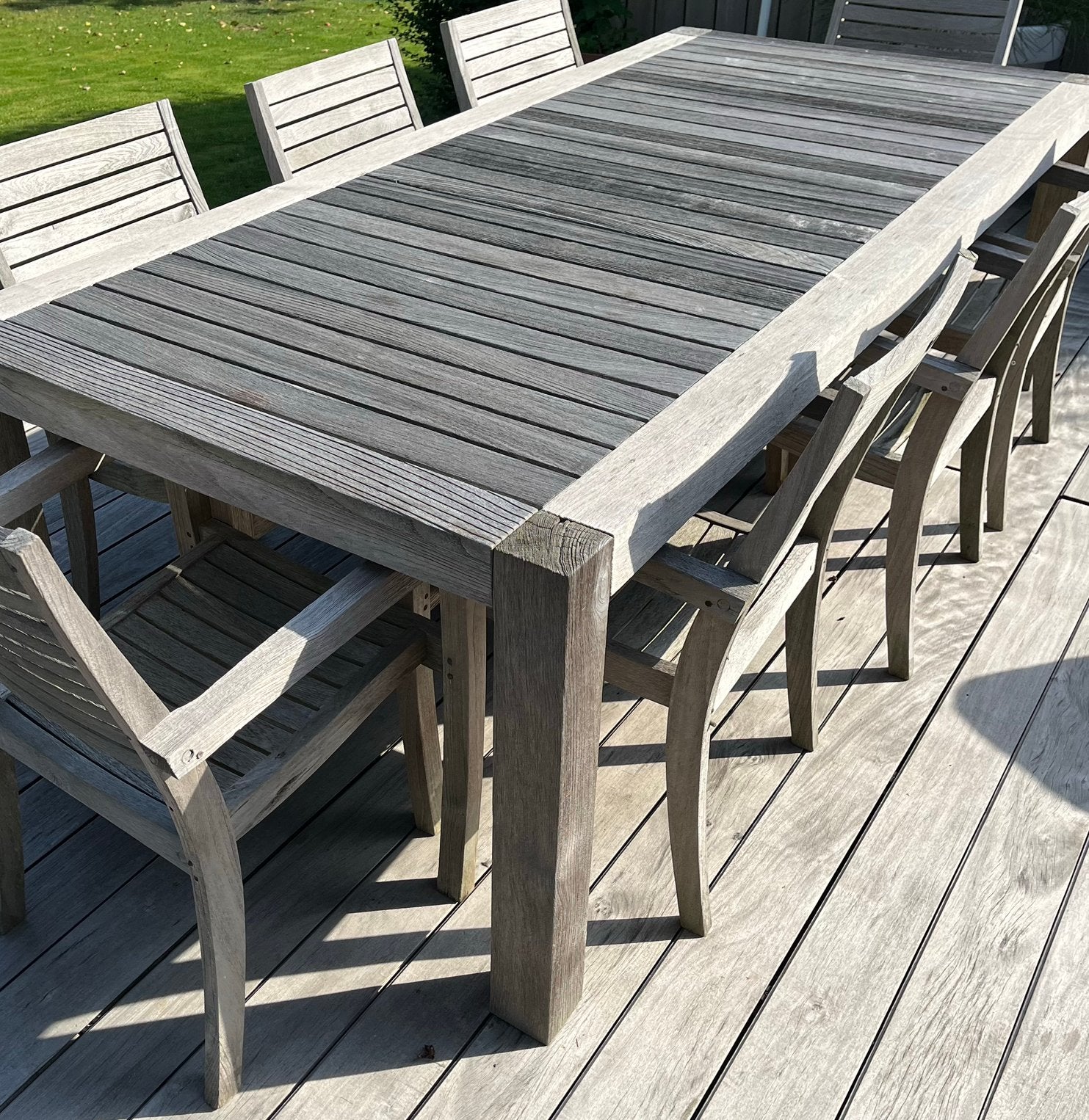 Teak tuintafel + 8 stoelen (incl. kussens), Tuin en Terras, Ophalen, Gebruikt, Rechthoekig, Teakhout