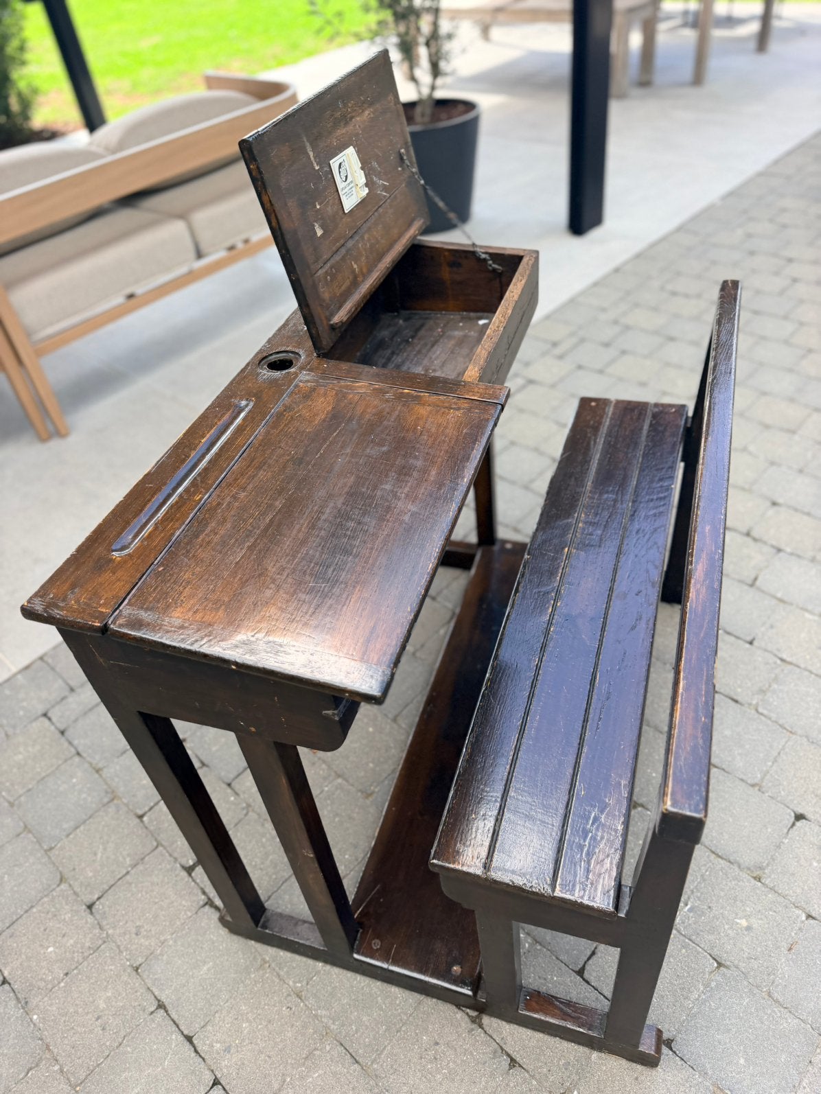 Oude lessenaar schoolbank, Antiek en Kunst, Antiek | Meubels | Kasten, Ophalen