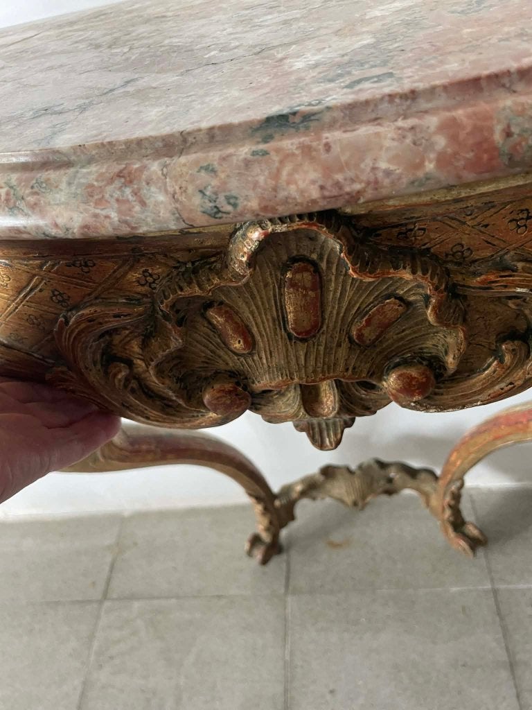 Console met marmer blad.Polychroom., Antiek en Kunst, Ophalen