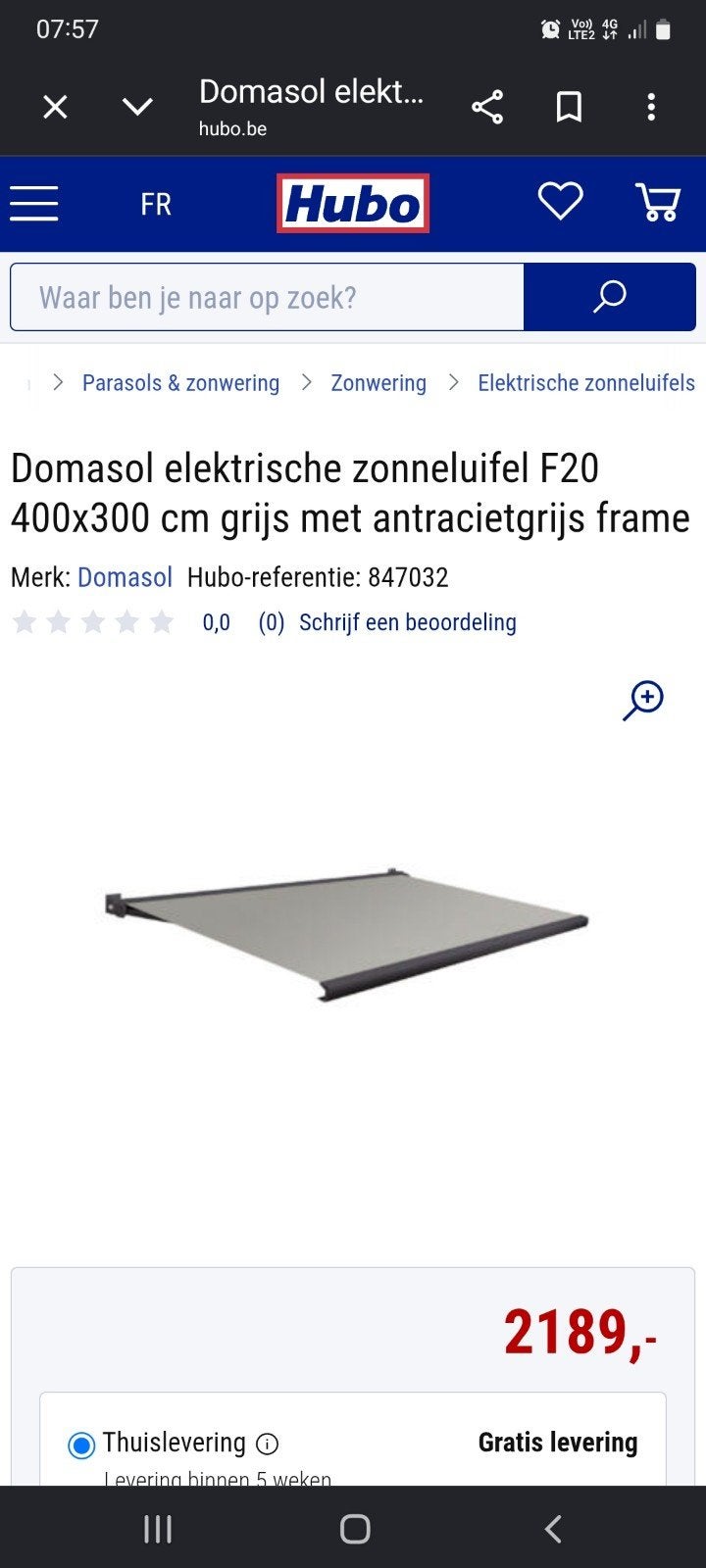 Zonneluifel elektrisch  (domasol), Tuin en Terras, Zonneschermen, Ophalen