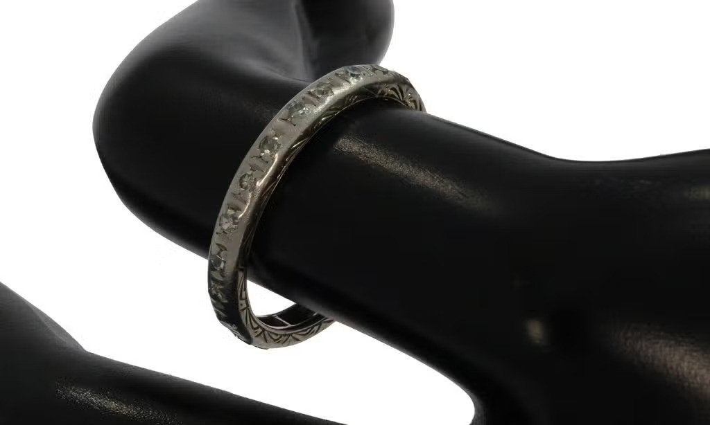 22 diamanten antieke platina ring dame briljant alliance rij, Ophalen of Verzenden, Ring, Met edelsteen
