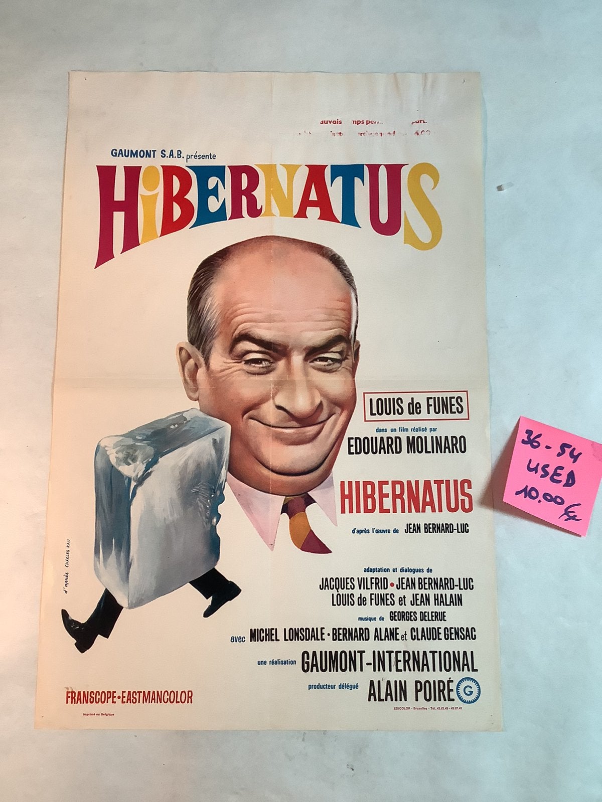 Affiche du film HIBERNATUS LOUIS DE FUNES 36-54 cm USAGÉE, Collections, Enlèvement, Comme neuf