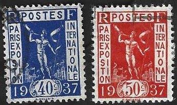 2 Postzegels Frankrijk 1936 Muziekinstrumenten, Enlèvement ou Envoi, Affranchi