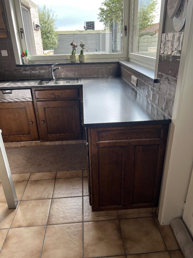 Massieve eiken keuken, Huis en Inrichting, Keuken | Complete keukens, Ophalen, Gebruikt, Bruin, Hoekkeuken