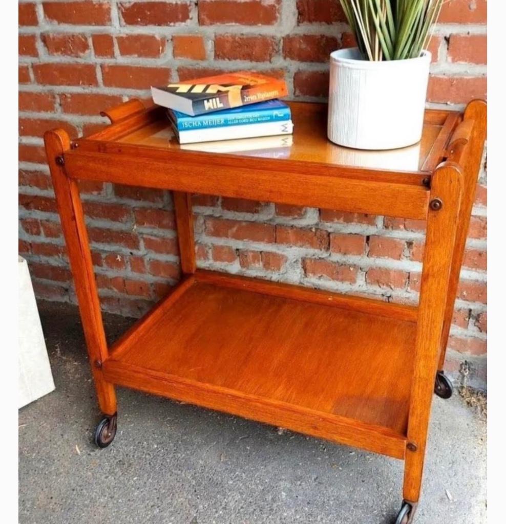 Vintage serveerwagen, rijdende bar, Ophalen, Glas