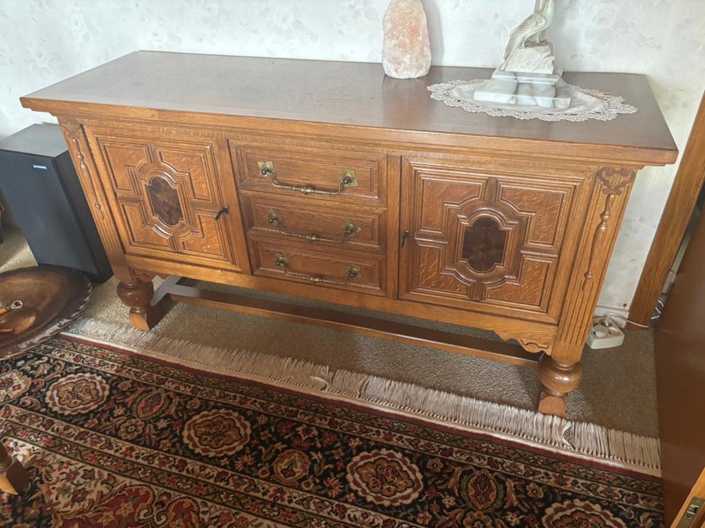 Eiken eetkamer, uitschuifbare tafel, 6  stoelen, 2 kasten, Huis en Inrichting, Woonaccessoires | Kisten, Ophalen, Gebruikt