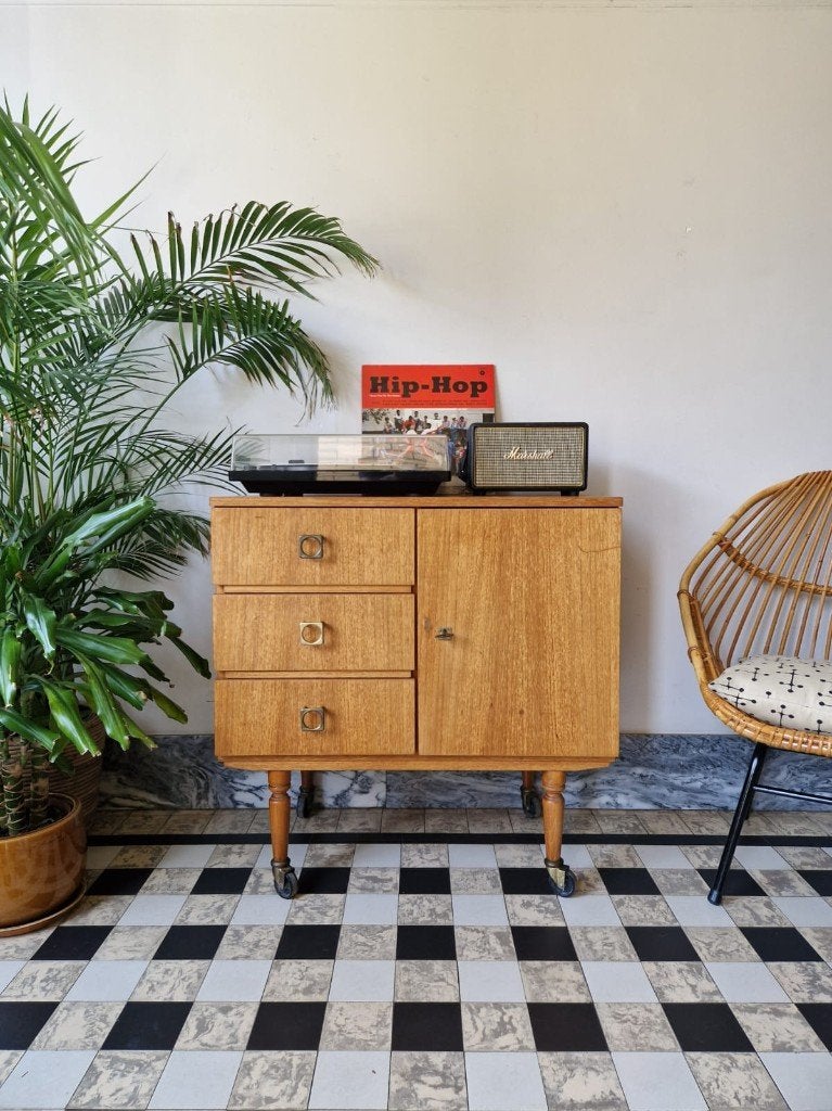 Vintage midcentury kastje | platenspeler meubel | retro, Ophalen, Gebruikt