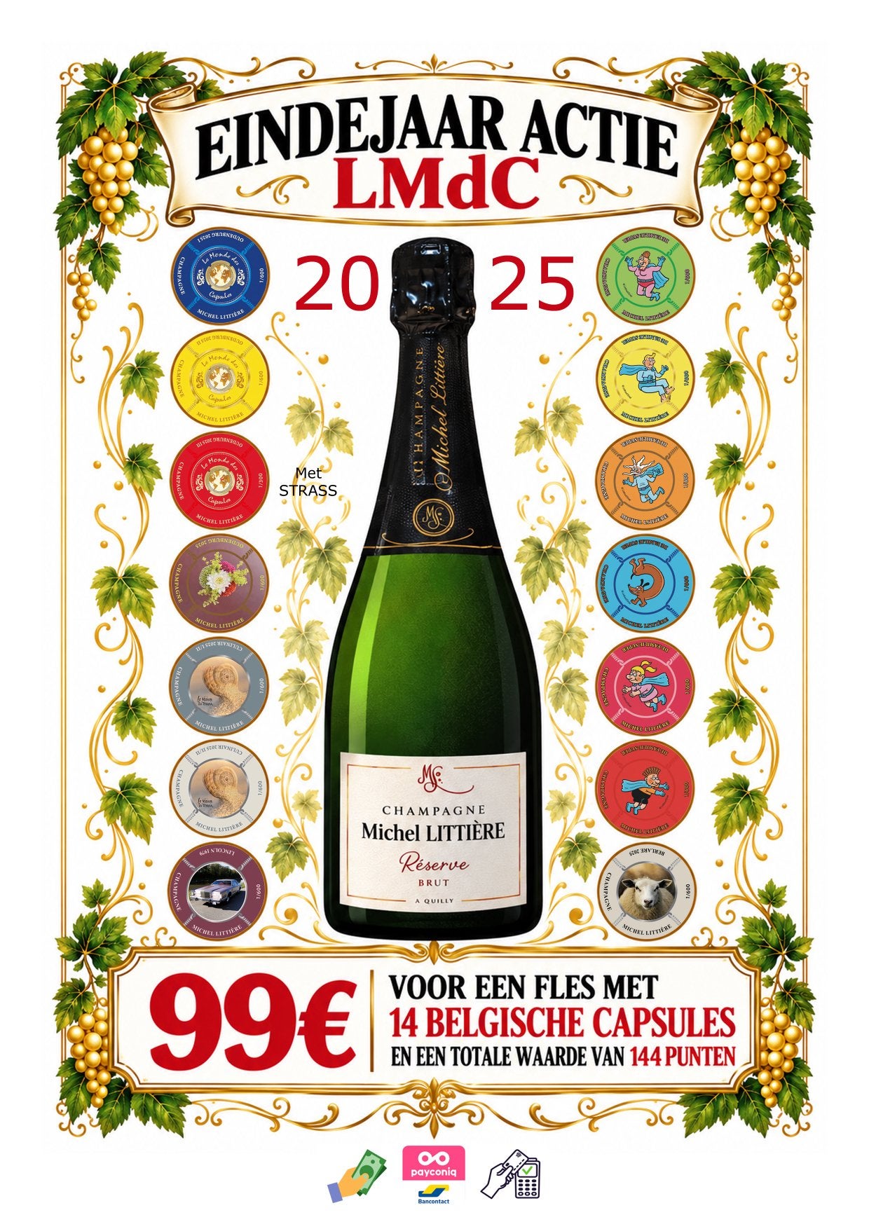 Champagne Michel Littiére met 14 Belgische capsules 2025, Neuf, Enlèvement ou Envoi, Champagne, France