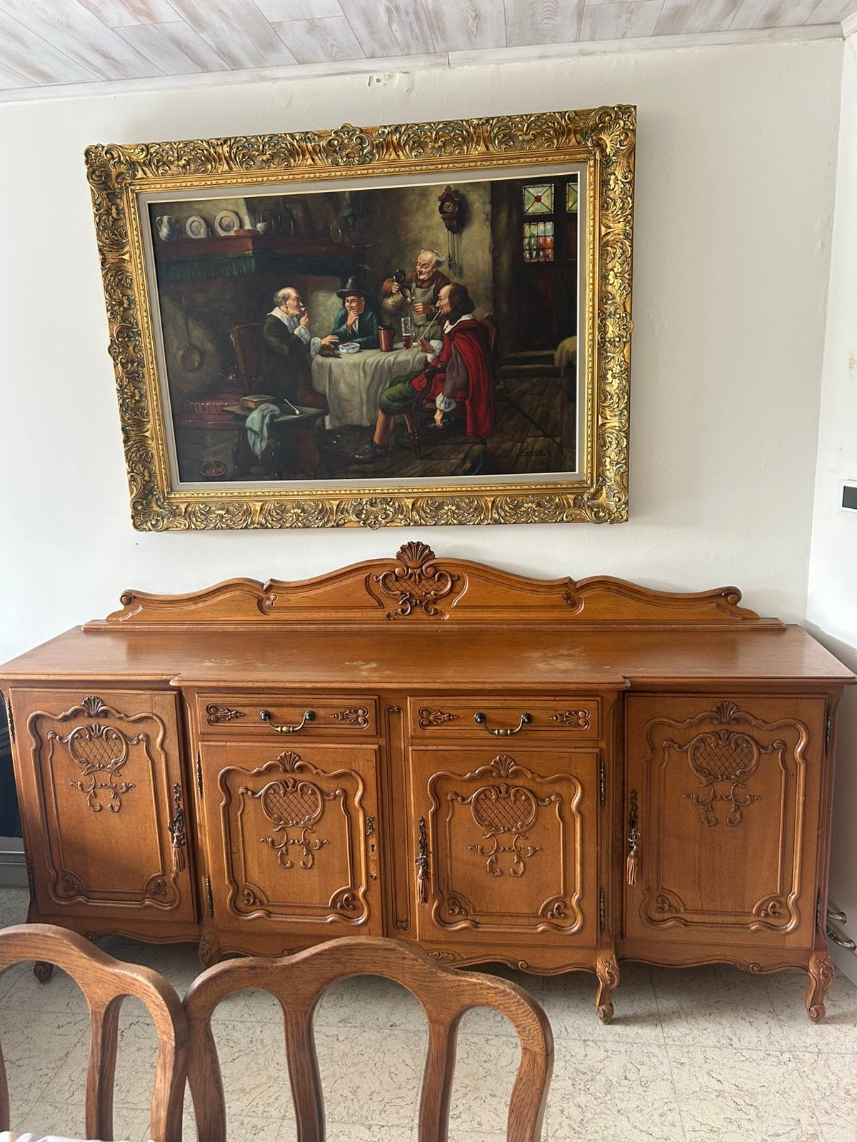 Antieke Franse Eiken Buffetkast & Vitrine Set, Huis en Inrichting, Ophalen, Zo goed als nieuw, Eikenhout