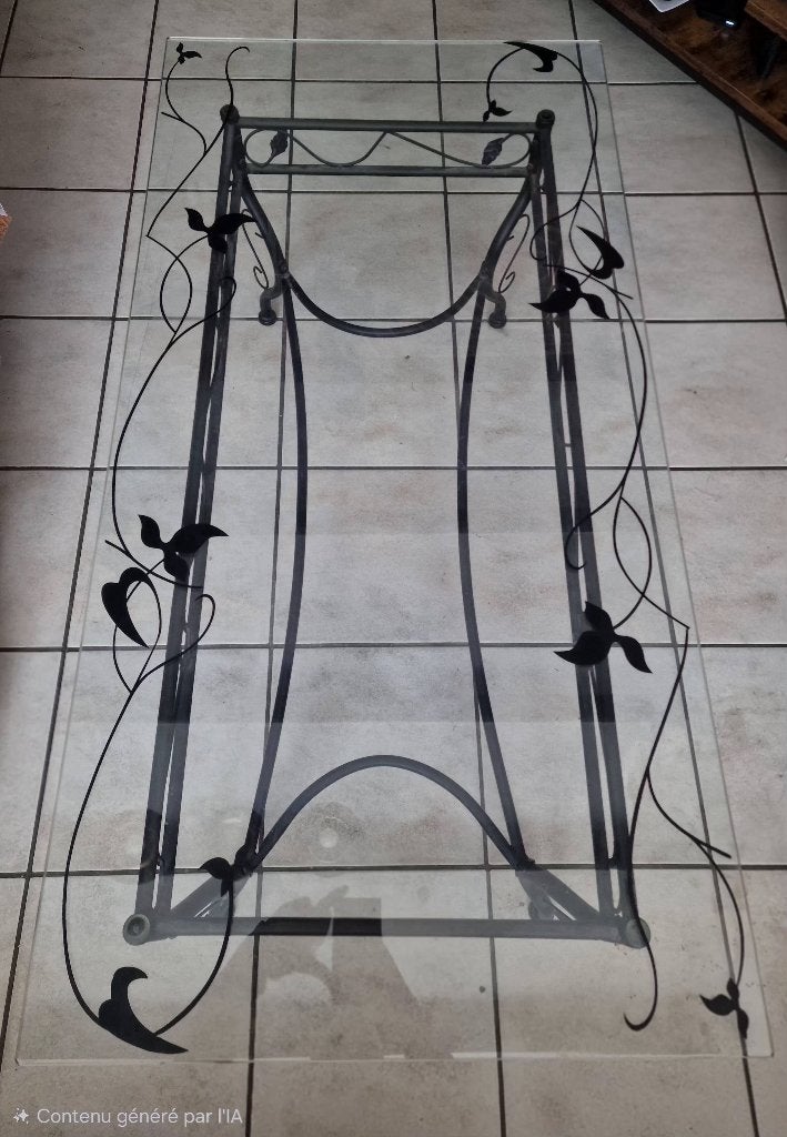 Table de salon en fer forgé et verre, 100 à 150 cm, Comme neuf, Verre, Enlèvement