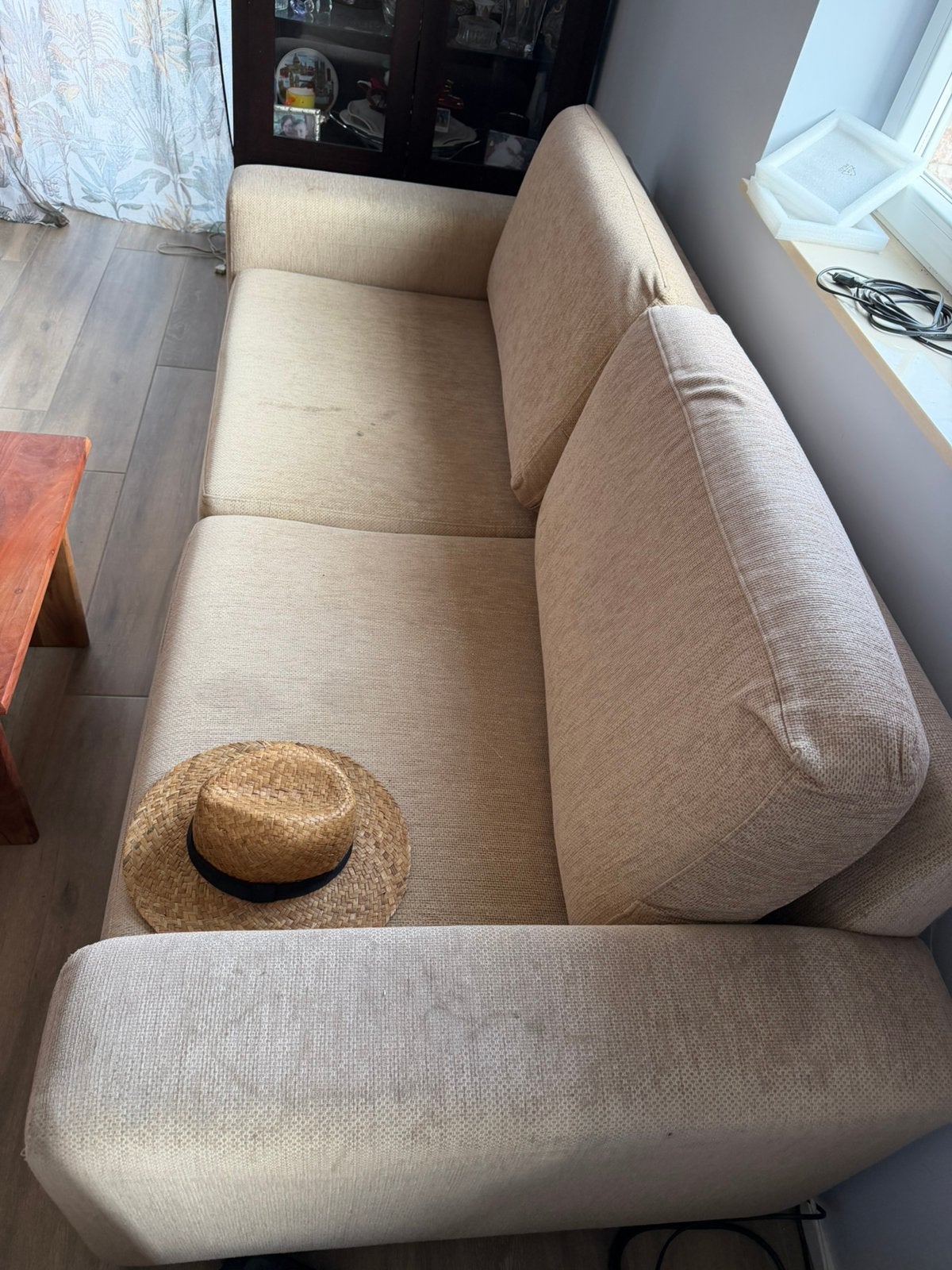 Canapé 3 places beige, Ophalen, Gebruikt, 100 tot 125 cm, Driepersoons