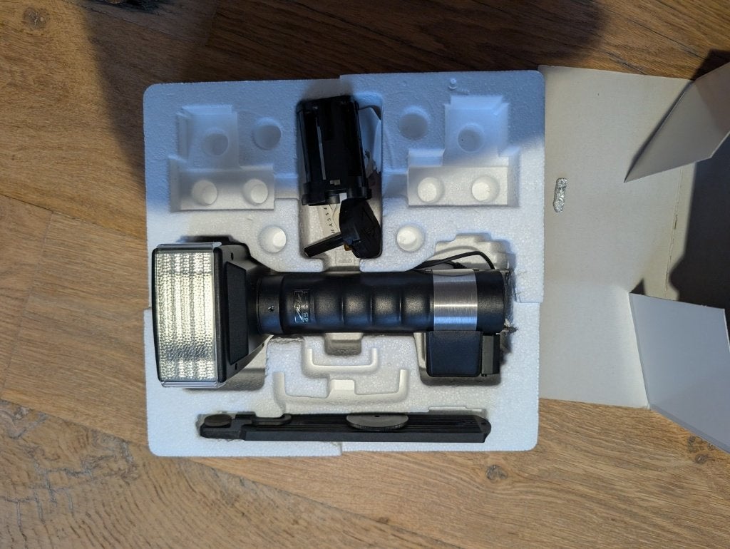 Metz Mecablitz 45 CL-1 staafflitser, compleet in doos, Gebruikt, Ophalen of Verzenden, Draaibaar, Staafflitser